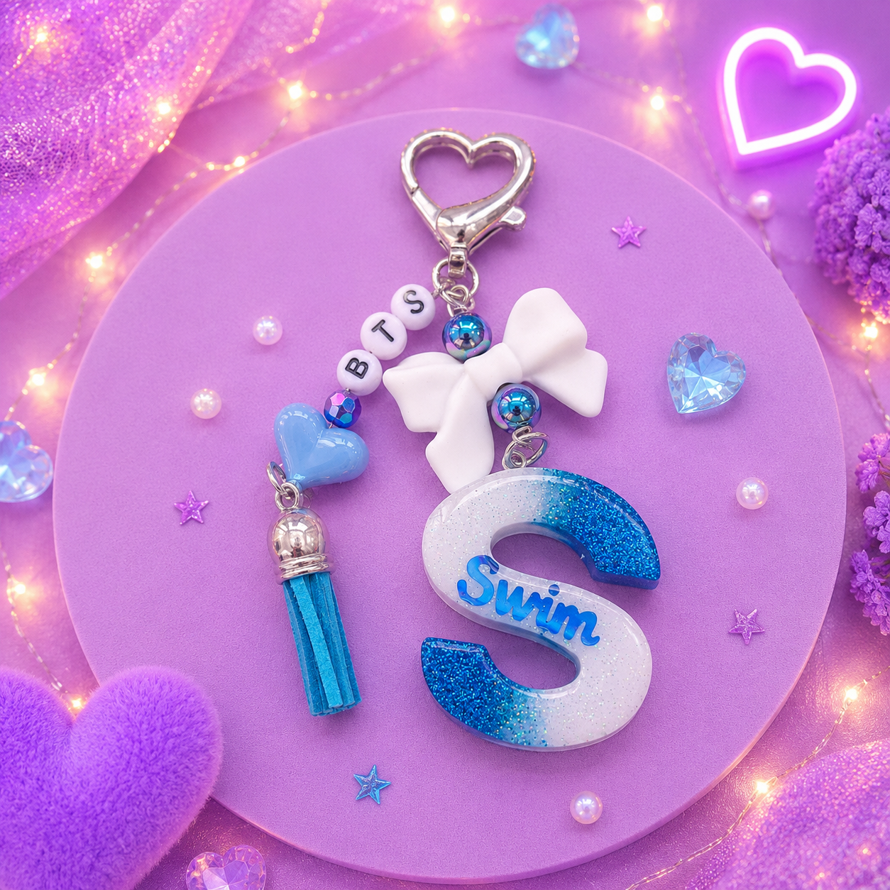 Initial "Swim" Keychain Blue 🩵