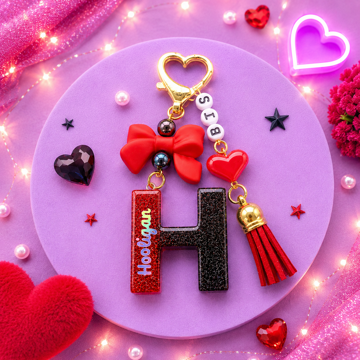 "Hooligan" Initial Keychain ❤️🖤