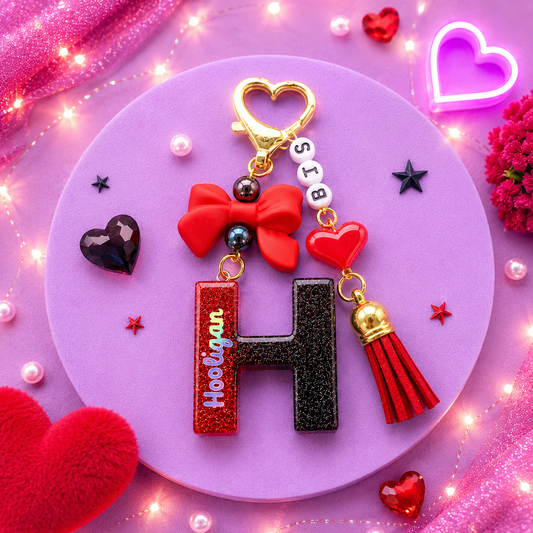 "Hooligan" Initial Keychain ❤️🖤